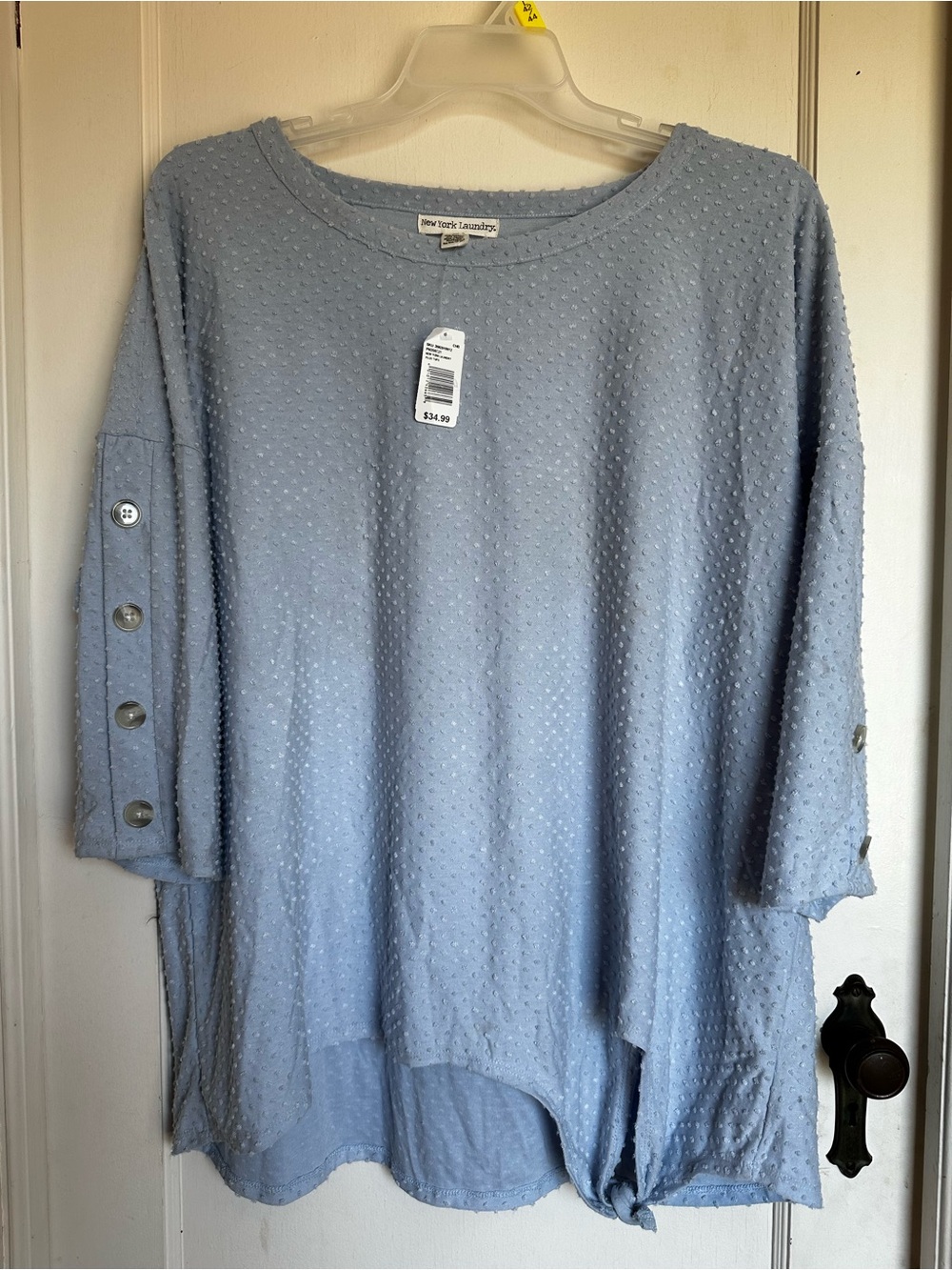 New York Laundry Powder Blue Textured Button-Sleeve Tunic